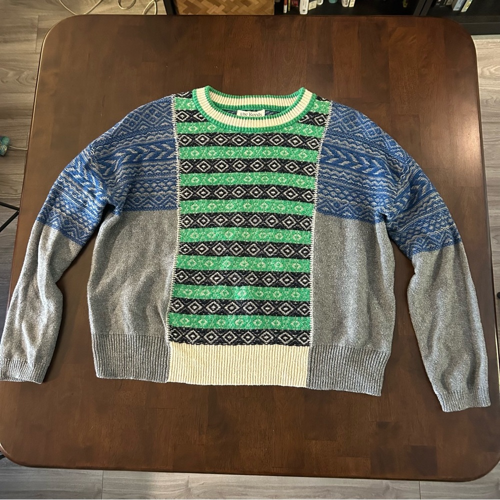 The Reeds Striped Fair Isle Pattern Sweater Cotton & Wool Boho Sweater Size XS